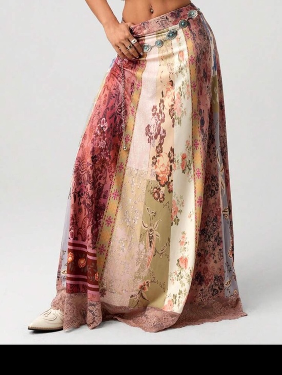 SHEIN Dresses & Skirts - Bohemian Patchwork Maxi Skirt - Pink Multi